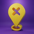 Yellow Map pin with cross mark icon isolated on purple background. Navigation, pointer, location, map, gps, direction Royalty Free Stock Photo