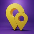Yellow Map pin icon isolated on purple background. Navigation, pointer, location, map, gps, direction, place concept Royalty Free Stock Photo