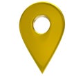Yellow map pointer 3d pin. Location symbol isolated on white background. Web location point, pointer. 3D rendering. Royalty Free Stock Photo