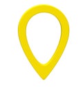 Yellow map pointer 3d pin. Location symbol isolated on white background. Web location point, pointer. 3D rendering. Royalty Free Stock Photo