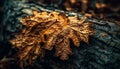 Yellow maple leaves adorn old tree trunk in autumn forest generated by AI Royalty Free Stock Photo