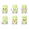 Yellow marshmallow twist cartoon character with sad expression