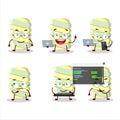Yellow marshmallow twist Programmer cute cartoon character with