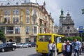 Yellow mini bus on the streets in Ukraine