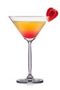 Yellow martini cocktail with strawberry isolated on white background