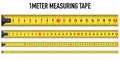 Yellow measure ruler meter vector tape metric centimeter illustration on white background. one long straight line 100 cm size tool