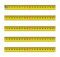 Yellow measure tape, flexible ruler in metal strip. Royalty Free Stock Photo