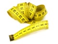 Yellow measuring tape isolated on white background Royalty Free Stock Photo