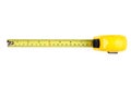 Yellow measuring tape isolated on white background, Top View.  8 in Royalty Free Stock Photo