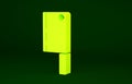 Yellow Meat chopper icon isolated on green background. Kitchen knife for meat. Butcher knife. Happy Halloween party