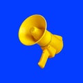 A yellow megaphone on a blue background. Alarm Alert