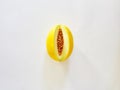Yellow Melon Fruit isolated in white background viewed from above - flatlay look - Image