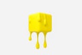 Yellow melting cube with liquid drop details, 3d rendering