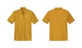 Yellow mens t-shirt template mockup, Front and back, Realistic illustration isolated on Blue background.