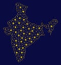 Yellow Mesh Carcass India Map with Flare Spots