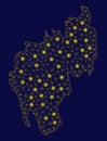 Yellow Mesh Carcass Tripura State Map with Light Spots