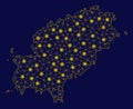 Yellow Mesh Network Ibiza Island Map with Light Spots