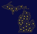 Yellow Mesh Network Michigan State Map with Light Spots Royalty Free Stock Photo