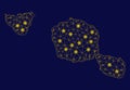 Yellow Mesh Network Tahiti and Moorea Islands Map with Light Spots