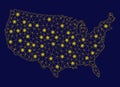 Yellow Mesh Network United States Map with Flare Spots