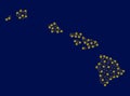 Yellow Mesh Wire Frame Hawaiian Islands Map with Light Spots