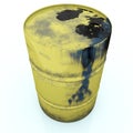Yellow metal barrel oil old dirty isolated on white background, Royalty Free Stock Photo