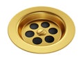 Yellow metal bathroom sink hole on white background Royalty Free Stock Photo