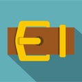 Yellow metal belt buckle icon, flat style