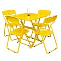 Yellow metal cafe table and chairs outdoors on white.with clipping part. Royalty Free Stock Photo