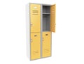 Yellow metal locker with open door. Two level compartment Royalty Free Stock Photo