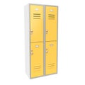 Yellow metal lockers with open door. Two level compartment