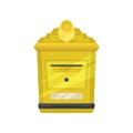 Yellow metal mailbox for letters and newspapers. Small wall mounted postal box. Flat vector element for web site or