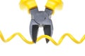 Yellow metal nippers and cable Royalty Free Stock Photo