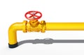 Yellow metal pipeline with red valve