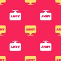 Yellow Military army icon isolated seamless pattern on red background. Vector Royalty Free Stock Photo