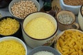 Yellow millet in bowl. Shopping and storage products. Vegetarian organic product.