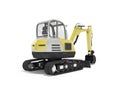 Yellow mini excavator with hydraulic mechpatoy on crawler with ladle 3d render on white background with shadow Royalty Free Stock Photo