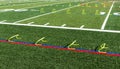 Yellow mini training hurdles set up on turf field