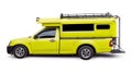 Yellow minibus travel on white background