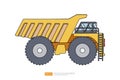 yellow mining dump truck tipper vector illustration on white background. Isolated big heavy machinery equipment vehicle. flat Royalty Free Stock Photo
