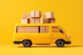 Yellow minivan with cardboard boxes. Created using generative AI