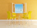 Yellow modern dining room Royalty Free Stock Photo