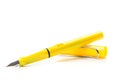 Yellow modern fountain pen isolated on white, close up Royalty Free Stock Photo