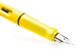 Yellow modern fountain pen isolated on white, close up Royalty Free Stock Photo