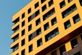 Yellow modern ventilated facade with windows. Fragment of a new elite residential building or commercial complex. Royalty Free Stock Photo