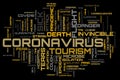 Yellow modern virus topic word cloud on black background Royalty Free Stock Photo