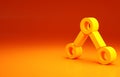 Yellow Molecule icon isolated on orange background. Structure of molecules in chemistry, science teachers innovative