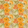 Yellow monochrome blooming flowers design seamless pattern.