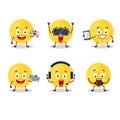 Yellow moon cartoon character are playing games with various cute emoticons