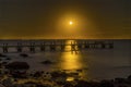 Yellow Moon Night Pier Padanaram Dartmouth Massachusetts Royalty Free Stock Photo